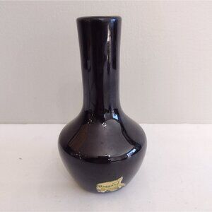 Vintage Haeger Floral Bud Vase Black Glossy Pottery 5.5"
